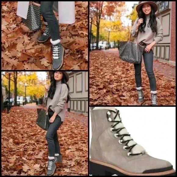 Marc Fisher LTD Izzie Gray Suede Leather Lace Up Ankle Gorpcore Winter Boot 6 - Picture 1 of 16